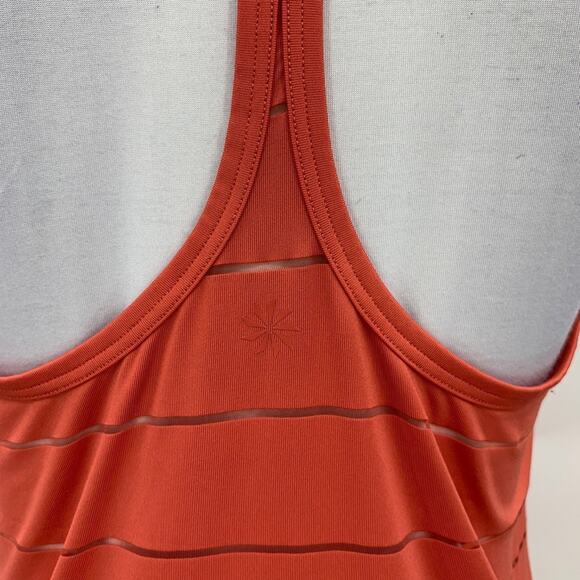 Athleta Tank Top Womens XS Terracotta Orange Mesh Panel Stripe Chi Racerback - Picture 7 of 14